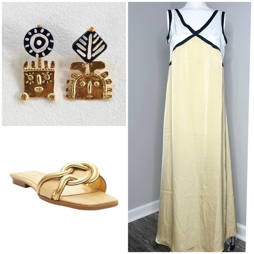 Gold and Black Maxi Dress- PRELOVED - SMALL